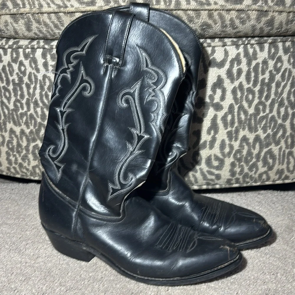 Longhorn Cowboy Boots Flacks leather fancy stitched equestrian boots mens 10EE